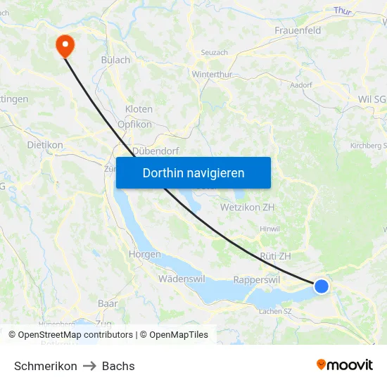 Schmerikon to Bachs map
