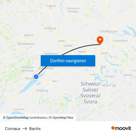 Cornaux to Bachs map