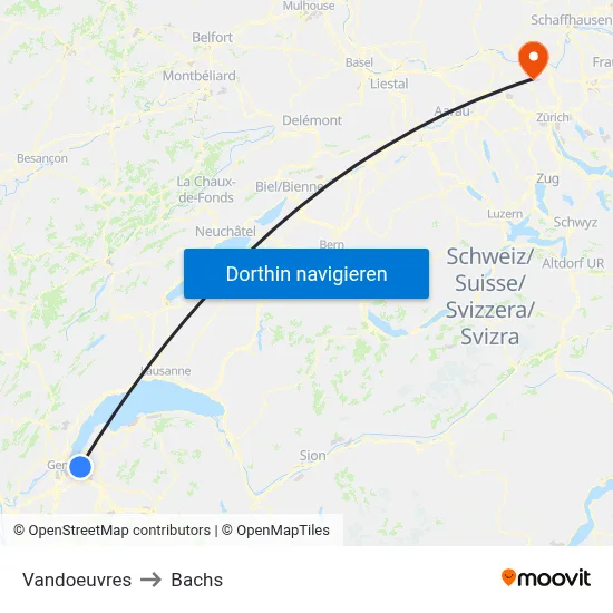 Vandoeuvres to Bachs map
