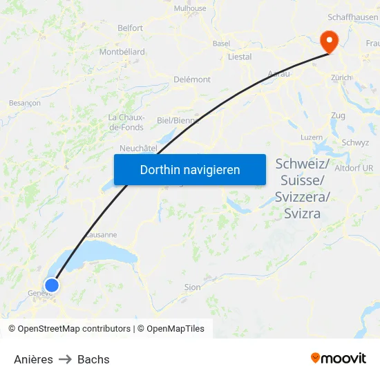 Anières to Bachs map