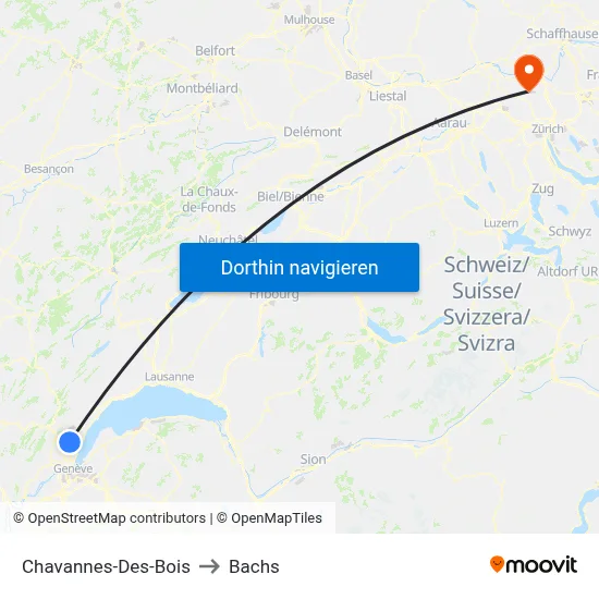 Chavannes-Des-Bois to Bachs map