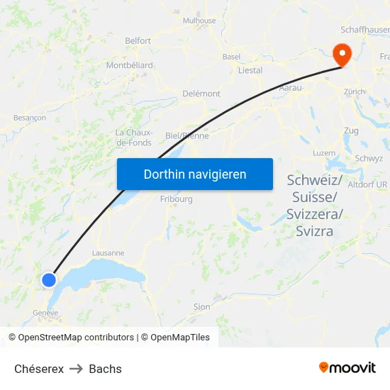 Chéserex to Bachs map