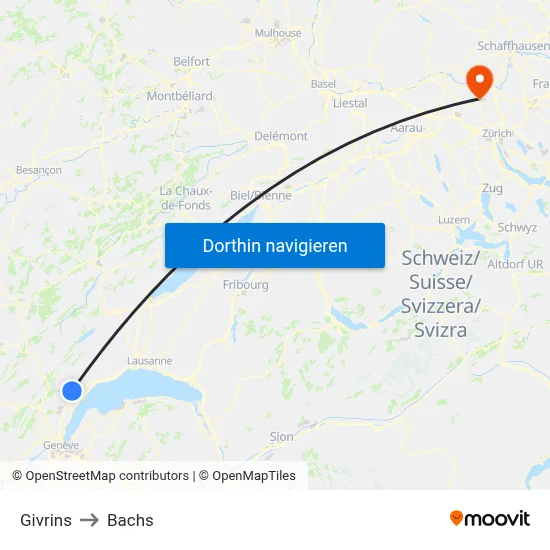 Givrins to Bachs map