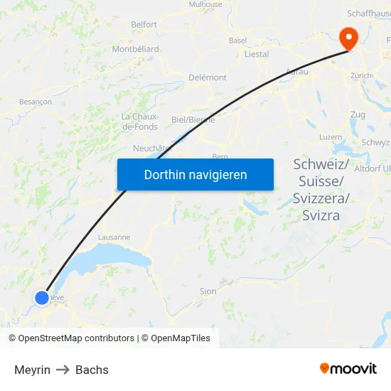 Meyrin to Bachs map