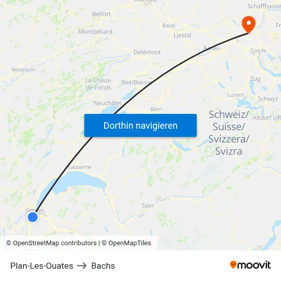 Plan-Les-Ouates to Bachs map
