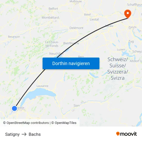 Satigny to Bachs map