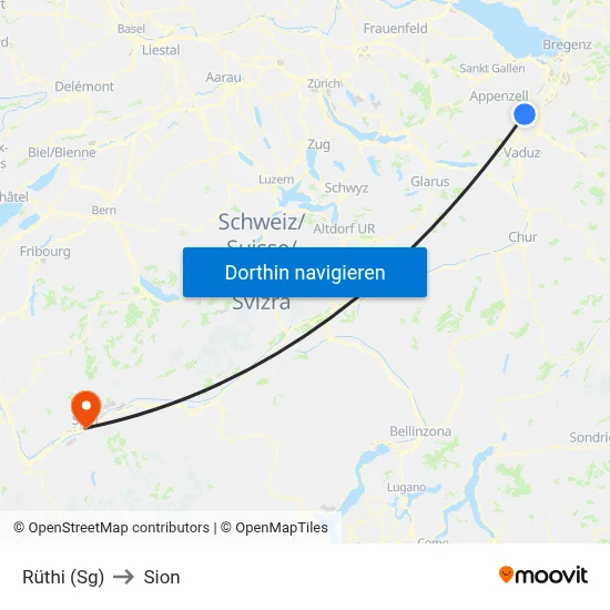 Rüthi (Sg) to Sion map