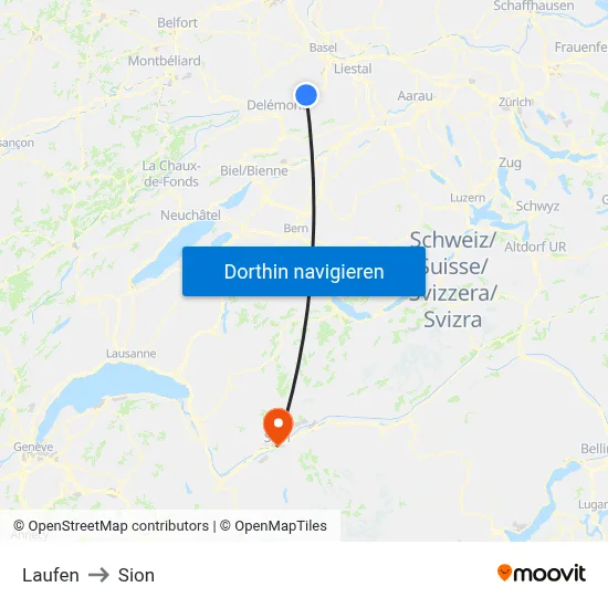 Laufen to Sion map