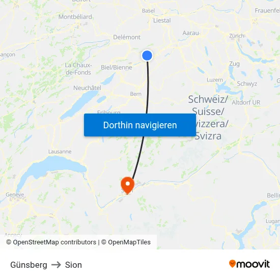 Günsberg to Sion map