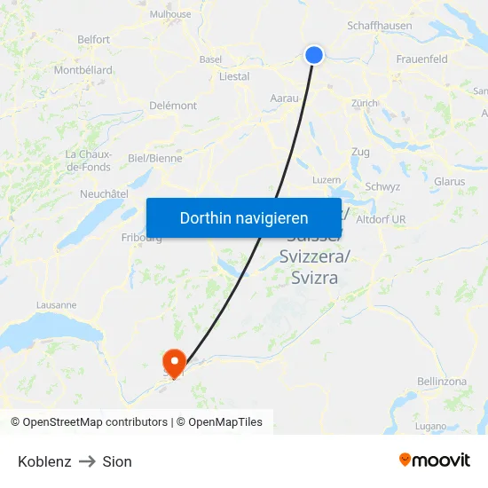 Koblenz to Sion map