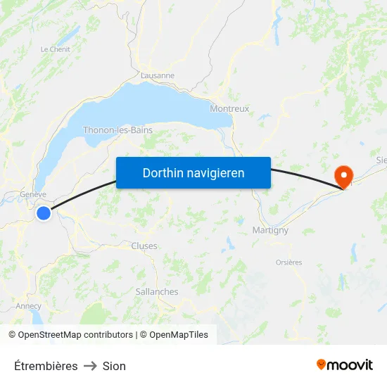 Étrembières to Sion map