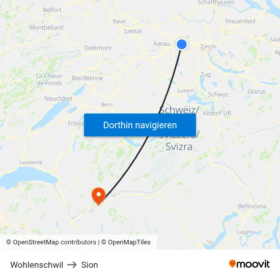 Wohlenschwil to Sion map
