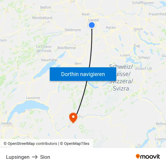 Lupsingen to Sion map