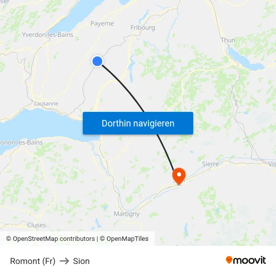Romont (Fr) to Sion map