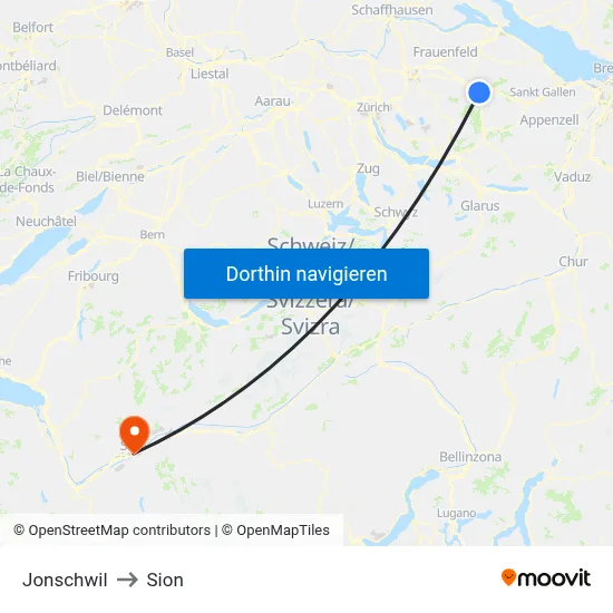 Jonschwil to Sion map