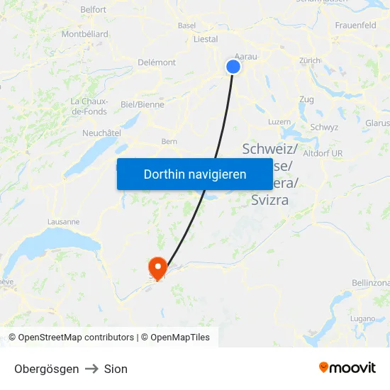 Obergösgen to Sion map