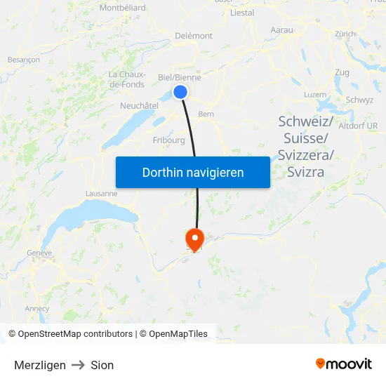 Merzligen to Sion map