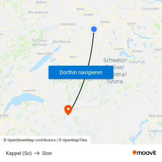Kappel (So) to Sion map