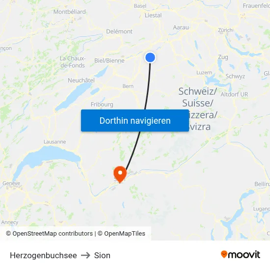 Herzogenbuchsee to Sion map
