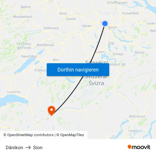 Dänikon to Sion map