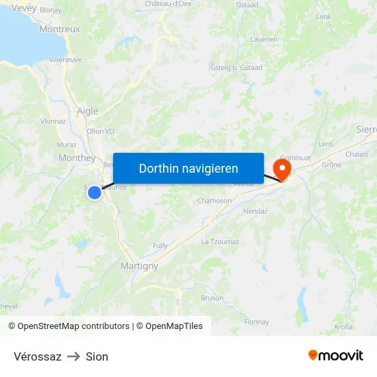 Vérossaz to Sion map