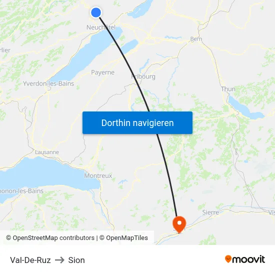 Val-De-Ruz to Sion map