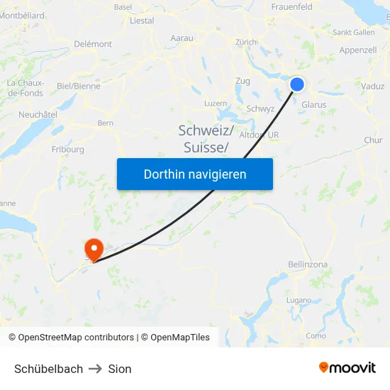 Schübelbach to Sion map