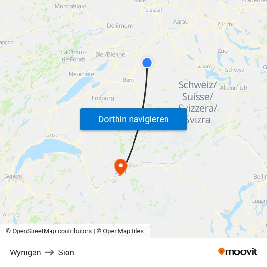 Wynigen to Sion map