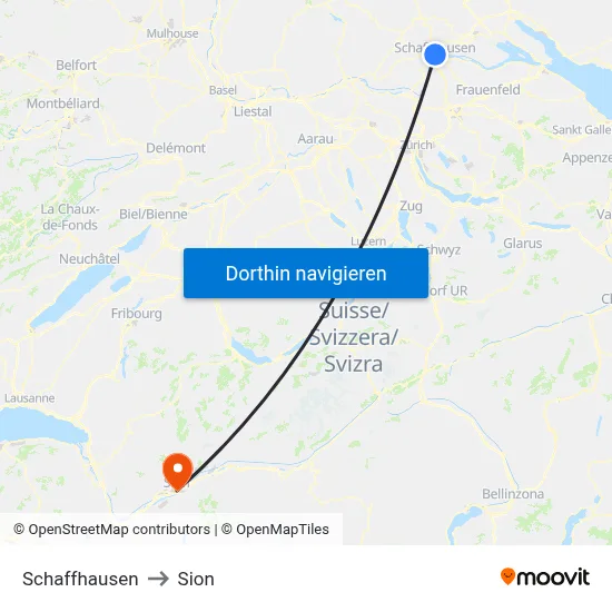 Schaffhausen to Sion map