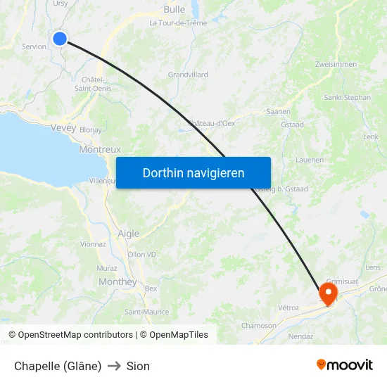 Chapelle (Glâne) to Sion map