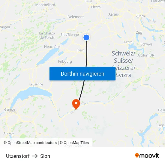 Utzenstorf to Sion map
