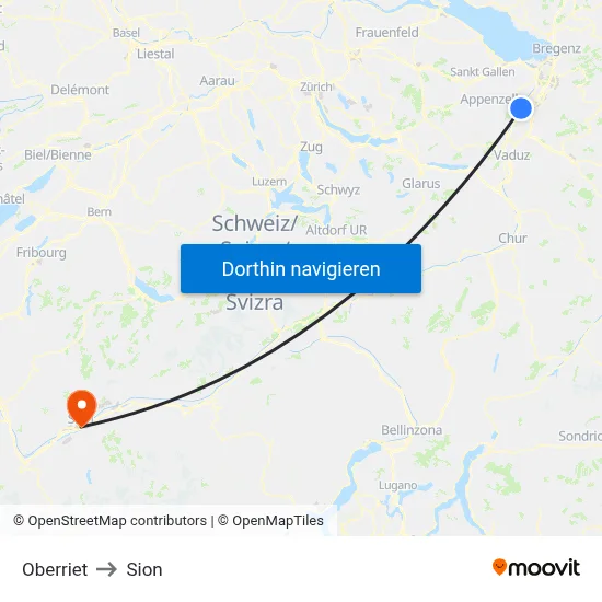 Oberriet to Sion map
