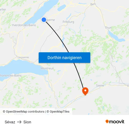 Sévaz to Sion map