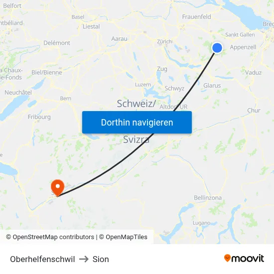 Oberhelfenschwil to Sion map