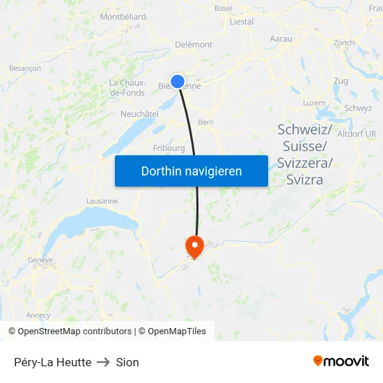 Péry-La Heutte to Sion map