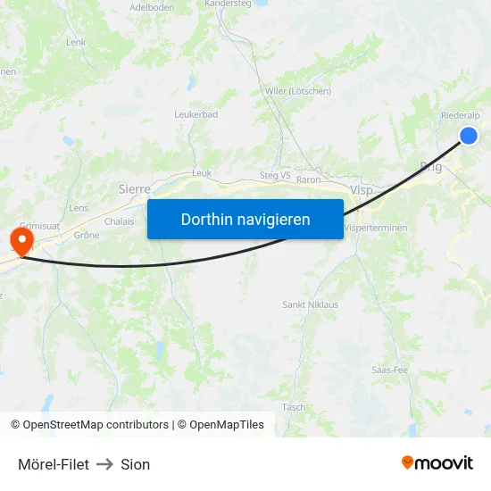 Mörel-Filet to Sion map