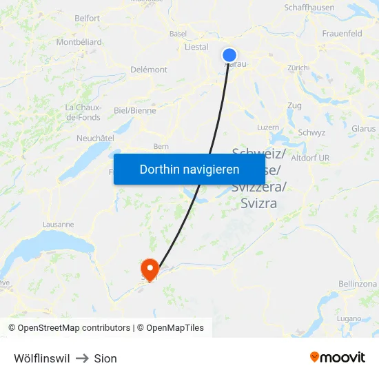 Wölflinswil to Sion map