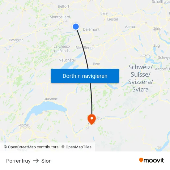 Porrentruy to Sion map