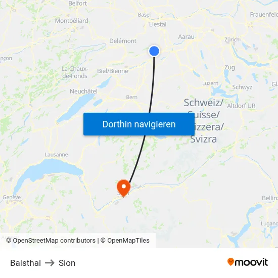 Balsthal to Sion map