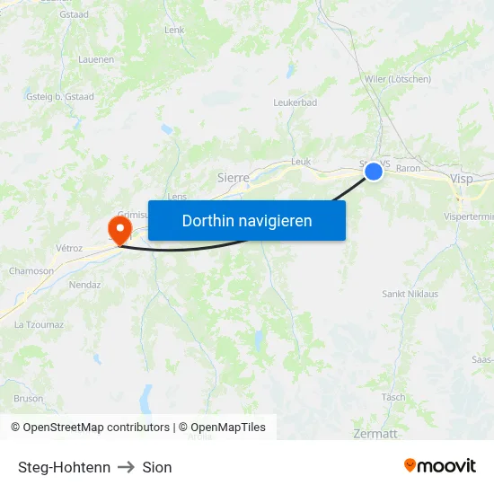 Steg-Hohtenn to Sion map