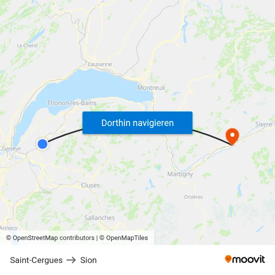 Saint-Cergues to Sion map