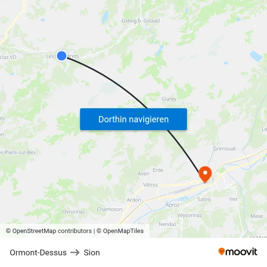 Ormont-Dessus to Sion map