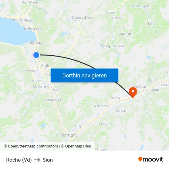Roche (Vd) to Sion map