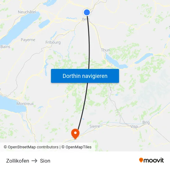 Zollikofen to Sion map