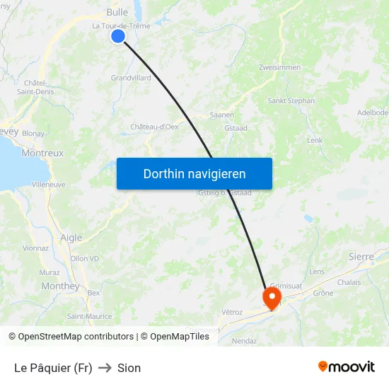 Le Pâquier (Fr) to Sion map