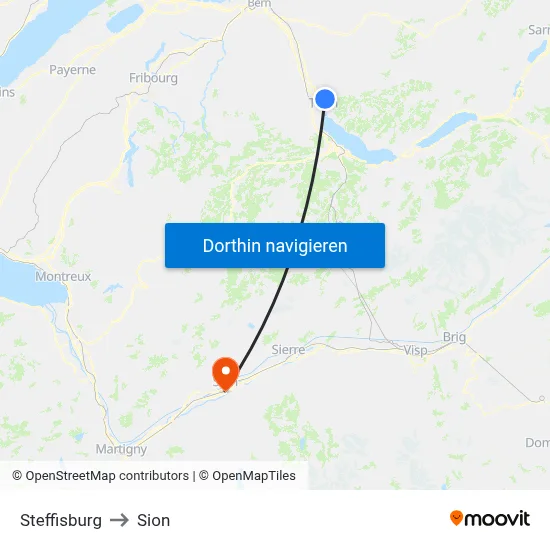 Steffisburg to Sion map