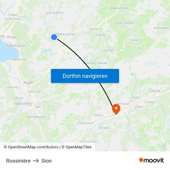 Rossinière to Sion map
