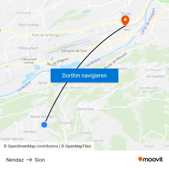 Nendaz to Sion map