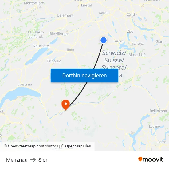Menznau to Sion map