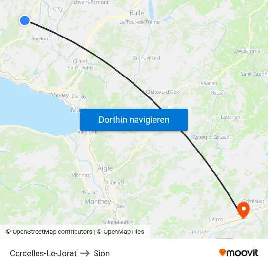Corcelles-Le-Jorat to Sion map